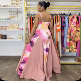 V Neck Sling Print Backless Maxi Dress GANY-LB1193
