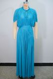 Half Sleeve Pleated Solid Color Maxi Dress GANY-LB1515