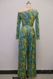 Print Slash Neck Long Sleeve Wide Leg Pants Suit GANY-LB669