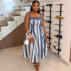 Stripe Big Swing Sling Maxi Dress GANY-LB1848