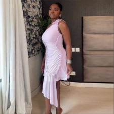 Single Shoulder Ruffles Irregular Midi Dress GANY-LB1764