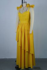 Bow-Tie Sling V-Neck Ruffled Maxi Dress GANY-LB484