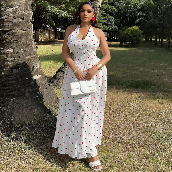 V Neck Print Big Swing Maxi Dress GANY-LB1088