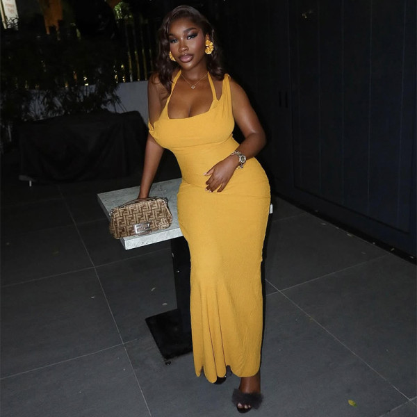 Sexy Sleeveless Solid Color Maxi Dress GANY-LB895