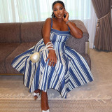 Stripe Big Swing Sling Maxi Dress GANY-LB1848