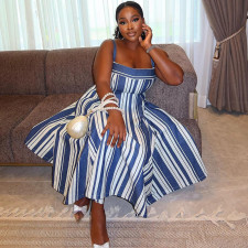 Stripe Big Swing Sling Maxi Dress GANY-LB1848