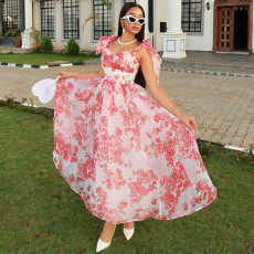 Print Sling Tie Up Maxi Dress GANY-LB1327