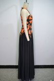 Sleeveless Print Color Block Pleated Maxi Dress GANY-LB1225