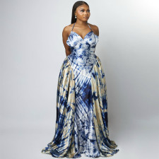 V Neck Halterneck Print Even Dress GANY-LB1278