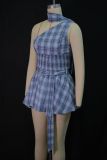 Off Shoulder Halterneck Plaid Skirt Two Piece Set GANY-LB1899
