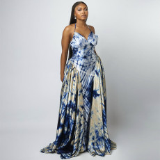 V Neck Halterneck Print Even Dress GANY-LB1278