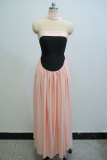Wrap Chest Color Block Pleated Maxi Dress GANY-LB1001