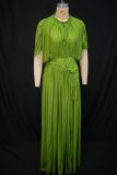 Half Sleeve Pleated Solid Color Maxi Dress GANY-LB1515