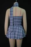 Off Shoulder Halterneck Plaid Skirt Two Piece Set GANY-LB1899