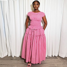 Plaid Print Short Sleeve Two Piece Skirt Set GANY-LB1224