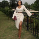 Flare Sleeve Solid Color Split Skirt 2 Piece Set GANY-LB1444