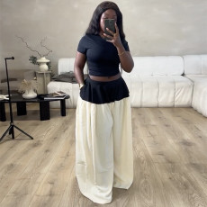 Short Sleeve Tops Wide Leg Pants 2 Piece Set GANY-LB1146