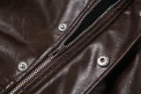 High-Neck Solid Color Short Zipper PU Leather Jacket XEF-K25C84468