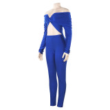 Solid Color V Neck Long Sleeve Jumpsuit GAXB-A564JP