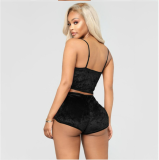 Lace-Up Velvet Lace Two-Piece Shorts Nightclub Set SH-3431