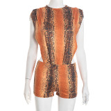 Snake Print Sleeveless Bobysuit Two Piece Shorts Set MXBF-J25ST348