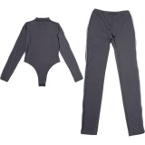 Solid Color Long Sleeve Bodysuit Tight Two Piece Pants Set DLSF-K25S83270