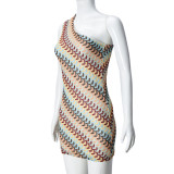 Slash Shoulder Sleeveless Knits Mini Dress GFRT-041674DBG