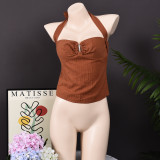 Halterneck Solid Color Backless Tops GFRT-32412TBY