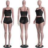 Lace-Up Velvet Lace Two-Piece Shorts Nightclub Set SH-3431