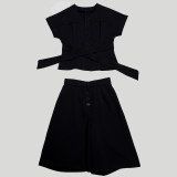 Solid Color Short Sleeve Two Piece Short Set NY-11219