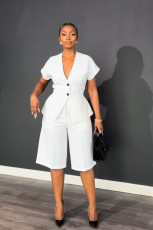 Solid Color Short Sleeve Two Piece Short Set NY-11219