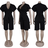 Solid Color Short Sleeve Two Piece Short Set NY-11219