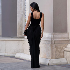 Sleeveless Backless Ruched Maxi Dress BY-7582