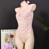 Halterneck Solid Color Backless Tops GFRT-32412TBY