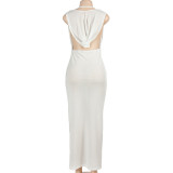 Solid Color Sleeveless Hooded Long Dress GAXB-A483DS