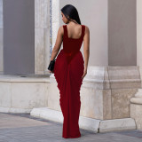 Sleeveless Backless Ruched Maxi Dress BY-7582