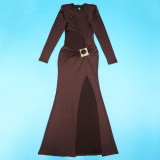 Sexy Long Sleeve Hollow Out Split Maxi Dress YF-10947