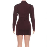 Solid Color Long Sleeve Ruched Mini Dress DLSF-K25D85398