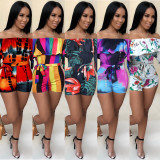 Printed Off Shoulder Waist Belt Jumpsuit FSXF-F25X
