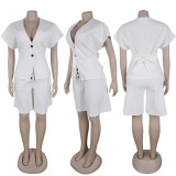 Solid Color Short Sleeve Two Piece Short Set NY-11219