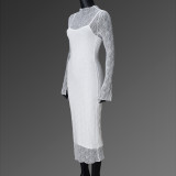 Lace See Through Long Sleeve Slim Long Dress GFRT-32428SBY