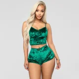 Lace-Up Velvet Lace Two-Piece Shorts Nightclub Set SH-3431