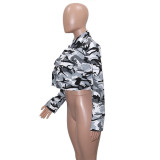 Camouflage Print Lapel Neck Short Coats SH-390421