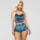 Lace-Up Velvet Lace Two-Piece Shorts Nightclub Set SH-3431