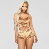 Lace-Up Velvet Lace Two-Piece Shorts Nightclub Set SH-3431