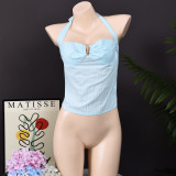 Halterneck Solid Color Backless Tops GFRT-32412TBY