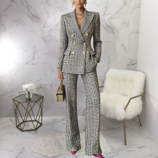 Plaid Print Long Sleeve Blazer Pants 2 Piece Set YF-10952
