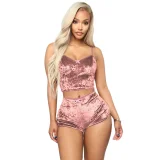 Lace-Up Velvet Lace Two-Piece Shorts Nightclub Set SH-3431