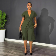 Solid Color Short Sleeve Two Piece Short Set NY-11219