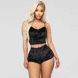 Lace-Up Velvet Lace Two-Piece Shorts Nightclub Set SH-3431